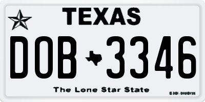 TX license plate DOB3346