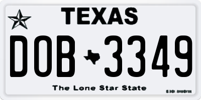 TX license plate DOB3349