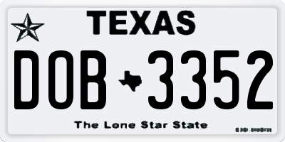 TX license plate DOB3352