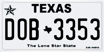 TX license plate DOB3353
