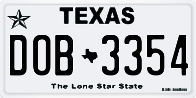TX license plate DOB3354