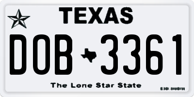 TX license plate DOB3361