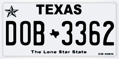 TX license plate DOB3362
