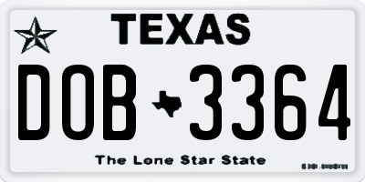 TX license plate DOB3364