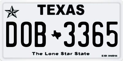 TX license plate DOB3365