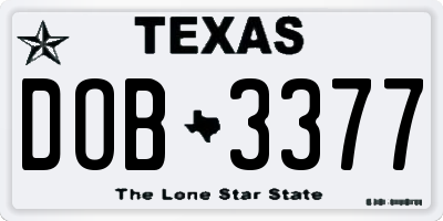 TX license plate DOB3377