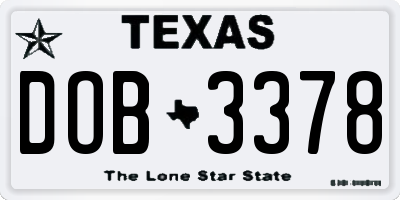 TX license plate DOB3378