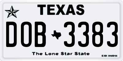 TX license plate DOB3383