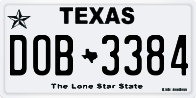 TX license plate DOB3384