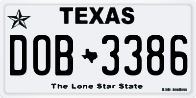 TX license plate DOB3386