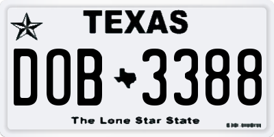 TX license plate DOB3388