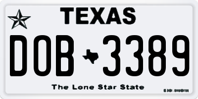 TX license plate DOB3389