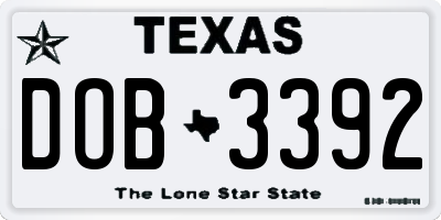 TX license plate DOB3392