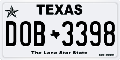 TX license plate DOB3398