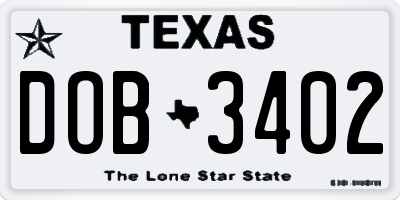 TX license plate DOB3402