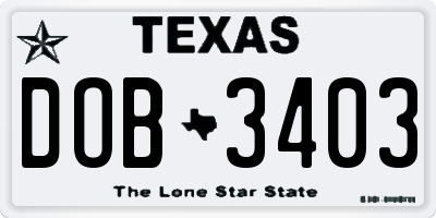TX license plate DOB3403