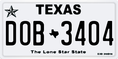 TX license plate DOB3404