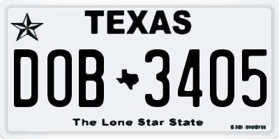 TX license plate DOB3405