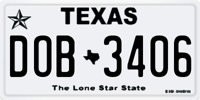 TX license plate DOB3406
