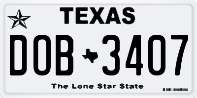 TX license plate DOB3407