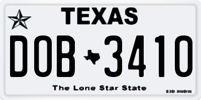 TX license plate DOB3410