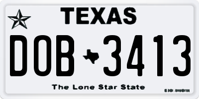 TX license plate DOB3413