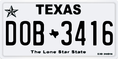 TX license plate DOB3416