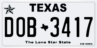 TX license plate DOB3417