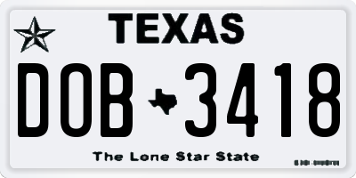 TX license plate DOB3418