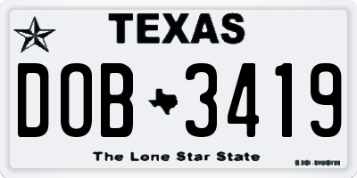 TX license plate DOB3419