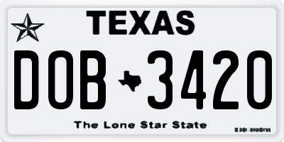 TX license plate DOB3420