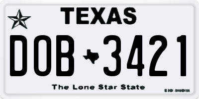 TX license plate DOB3421