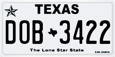 TX license plate DOB3422