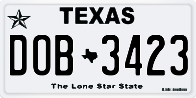 TX license plate DOB3423