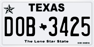 TX license plate DOB3425