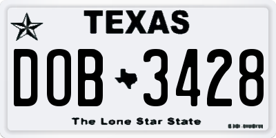 TX license plate DOB3428