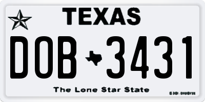 TX license plate DOB3431