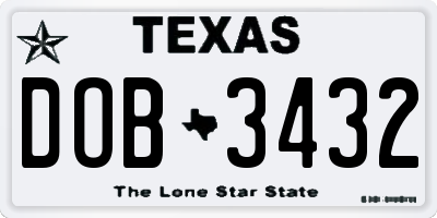 TX license plate DOB3432