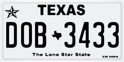 TX license plate DOB3433