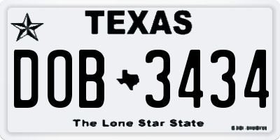 TX license plate DOB3434