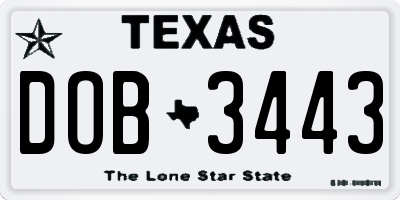 TX license plate DOB3443