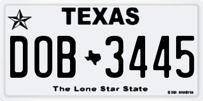 TX license plate DOB3445