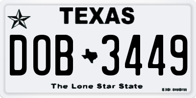 TX license plate DOB3449