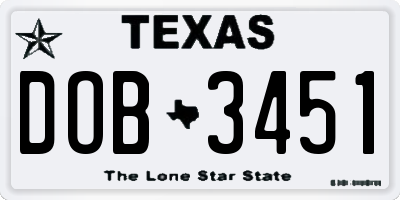 TX license plate DOB3451