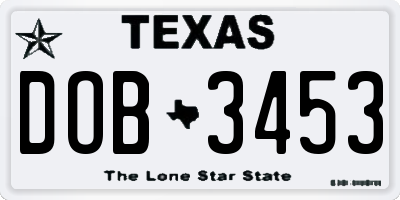 TX license plate DOB3453