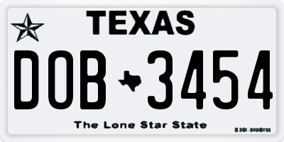TX license plate DOB3454