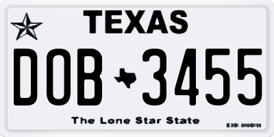 TX license plate DOB3455