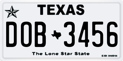 TX license plate DOB3456