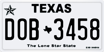 TX license plate DOB3458