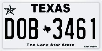 TX license plate DOB3461